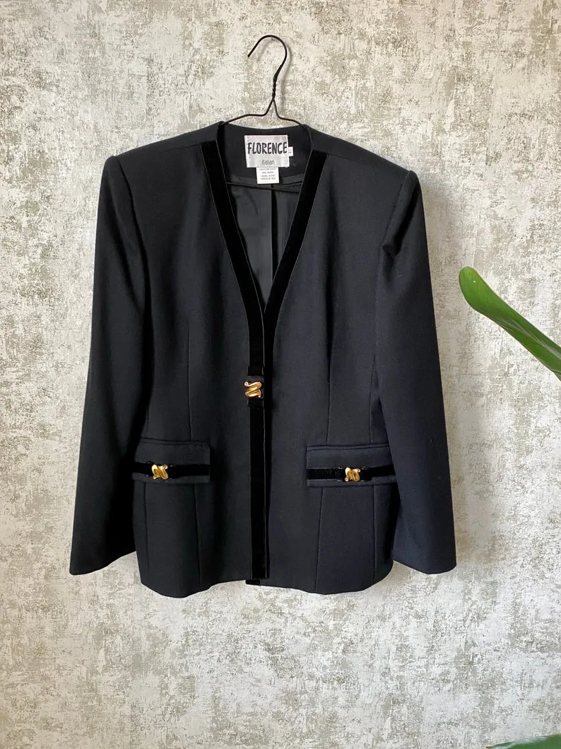 1980s Boxy Velvet Trim Blazer