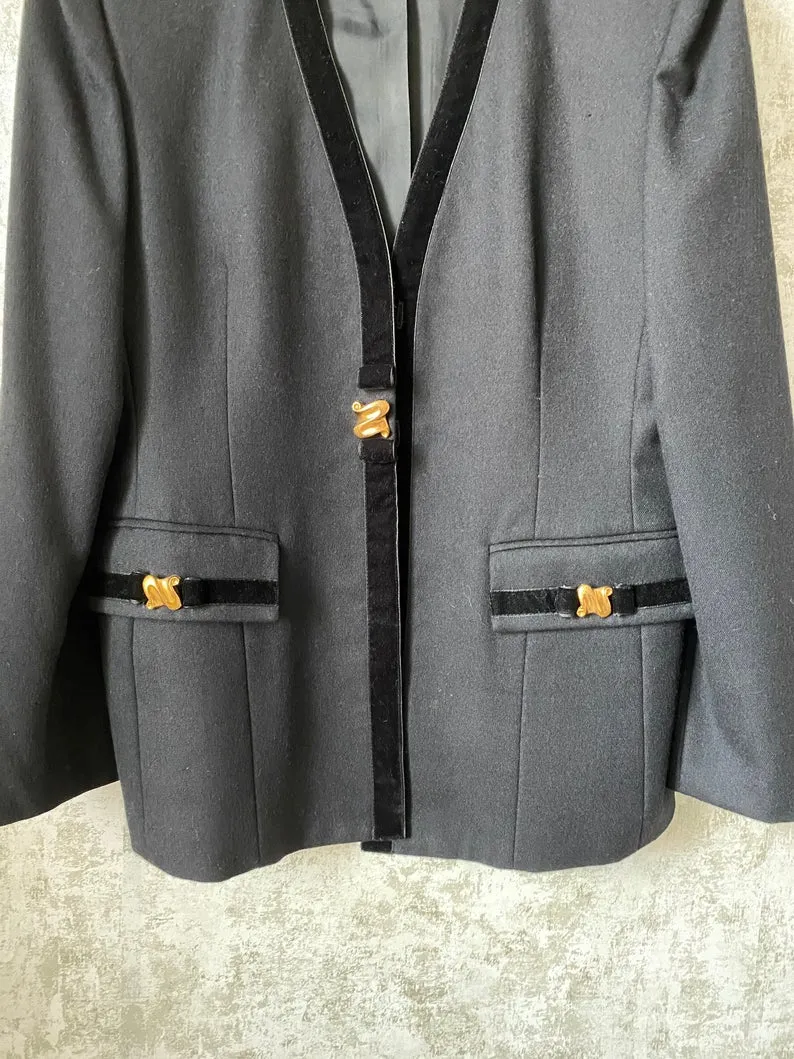 1980s Boxy Velvet Trim Blazer