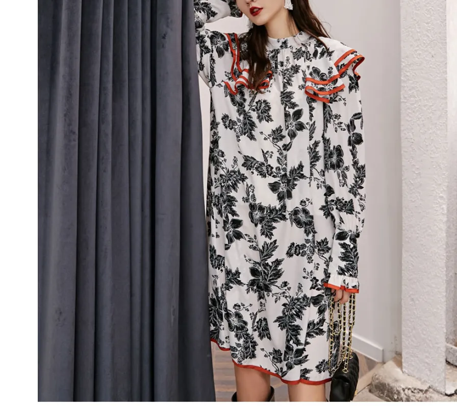 8GIRLS RUFFLE SHOULDER FLORAL PRINT DRESS