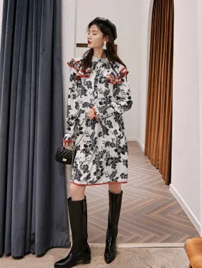8GIRLS RUFFLE SHOULDER FLORAL PRINT DRESS
