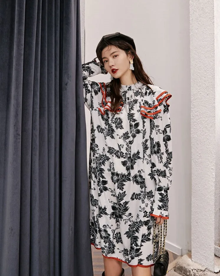 8GIRLS RUFFLE SHOULDER FLORAL PRINT DRESS