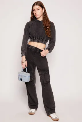 Acid Wash Cargo Wide Leg Sweatpants
