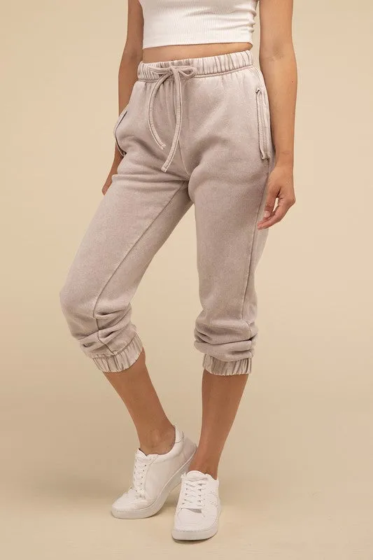 Acid Wash Fleece Sweatpants with Pockets (DROPSHIPPING)