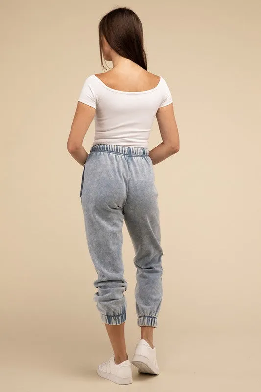 Acid Wash Fleece Sweatpants with Pockets (DROPSHIPPING)