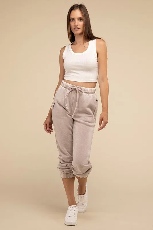 Acid Wash Fleece Sweatpants with Pockets (DROPSHIPPING)