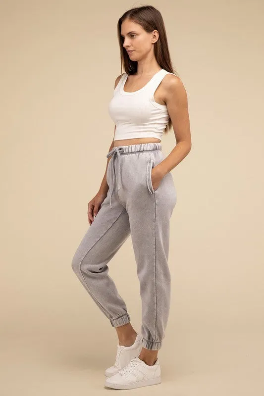 Acid Wash Fleece Sweatpants with Pockets (DROPSHIPPING)