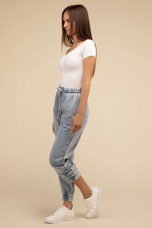 Acid Wash Fleece Sweatpants with Pockets (DROPSHIPPING)