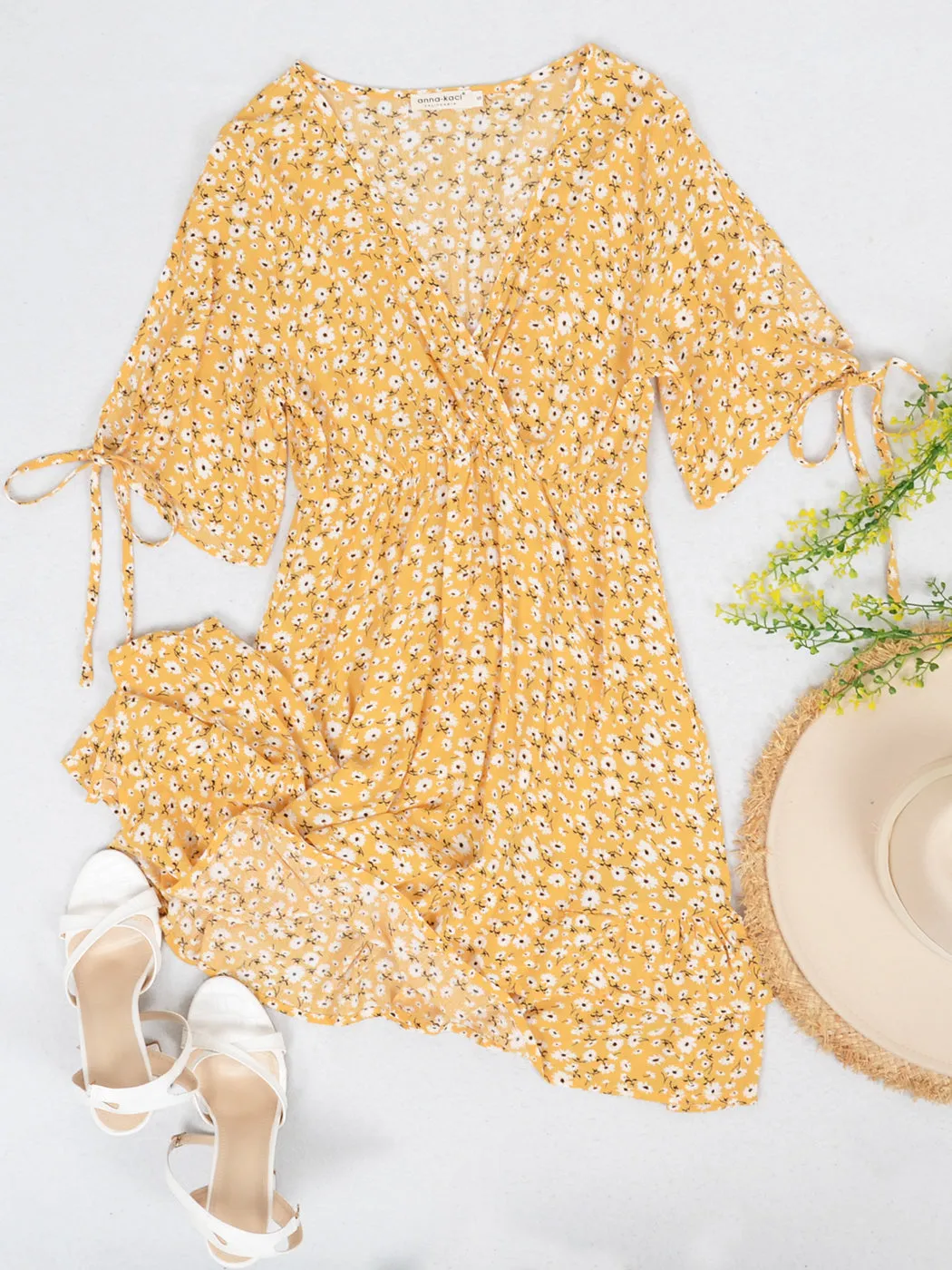 Anna-Kaci Women's Floral Print Flowy Mini Dress V-Neck Half Sleeves Tunic Dresses