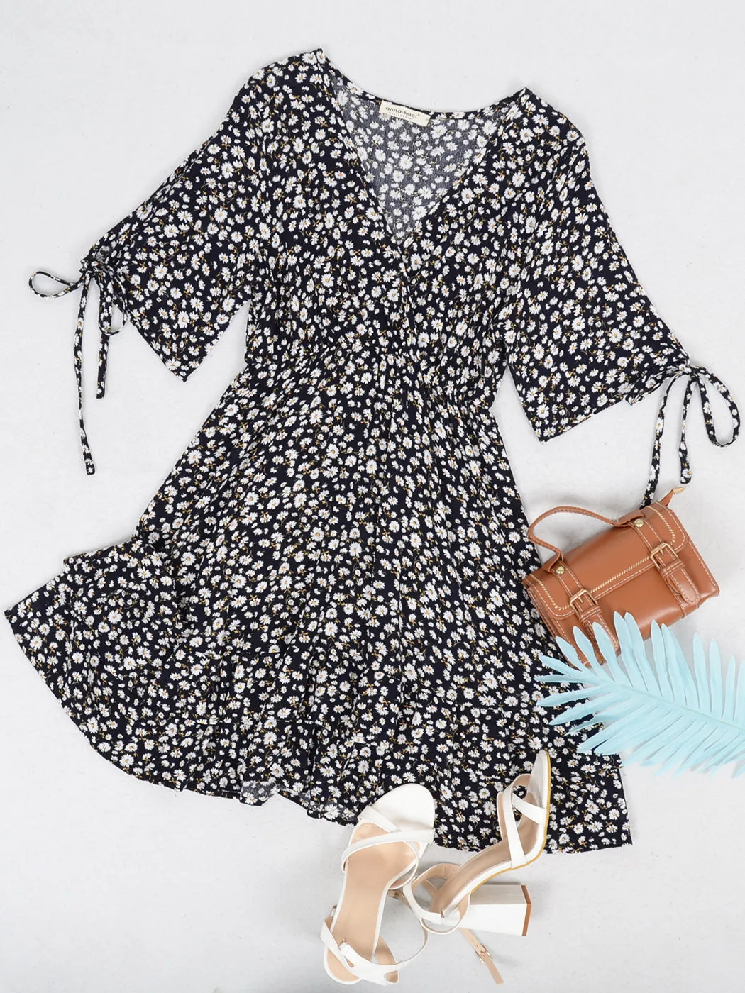 Anna-Kaci Women's Floral Print Flowy Mini Dress V-Neck Half Sleeves Tunic Dresses