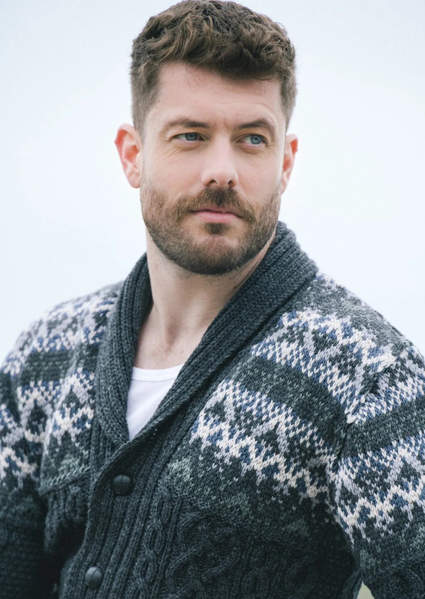 Aran Fairisle Button Cardigan | Charcoal