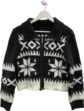 ASOS Grey Knitted Collar Zip Through Cardigan In Fairisle Pattern UK M