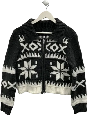 ASOS Grey Knitted Collar Zip Through Cardigan In Fairisle Pattern UK M