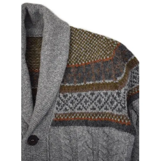Baby Alpaca Fairisle Jacquard Shawl Collar Cardigan Sweater in Choice of Colors by Peru Unlimited