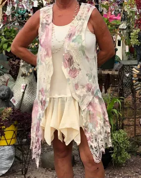 Big Rose Floral Vest | Sleeveless Jacket by Origami  Plus Size 3X