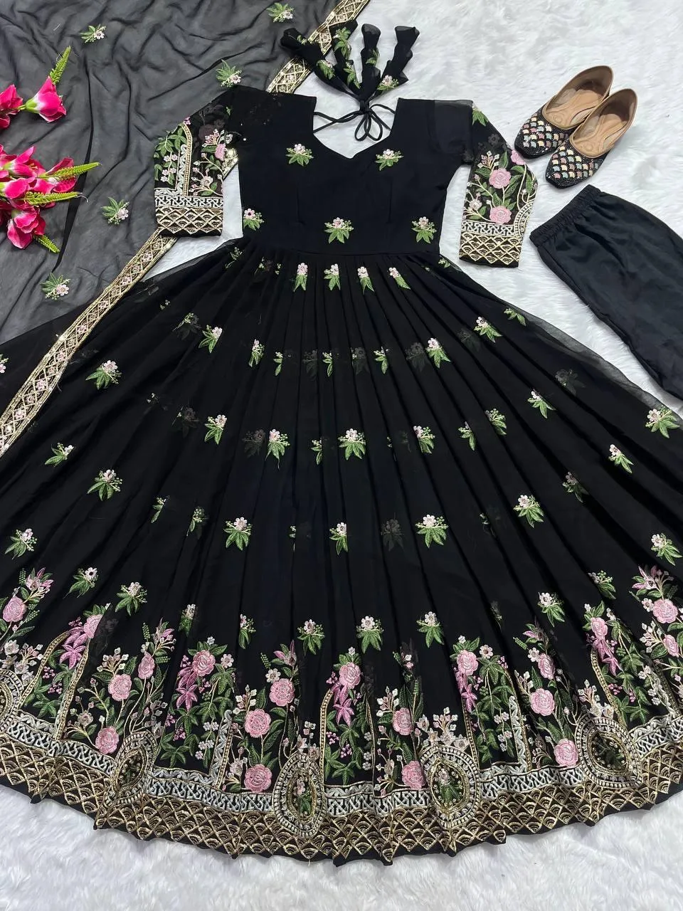 Black Beauty Exquisite Sequin Embroidered Georgette Gown Set
