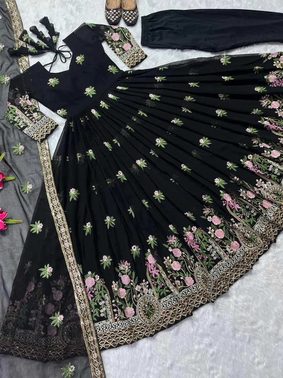 Black Beauty Exquisite Sequin Embroidered Georgette Gown Set