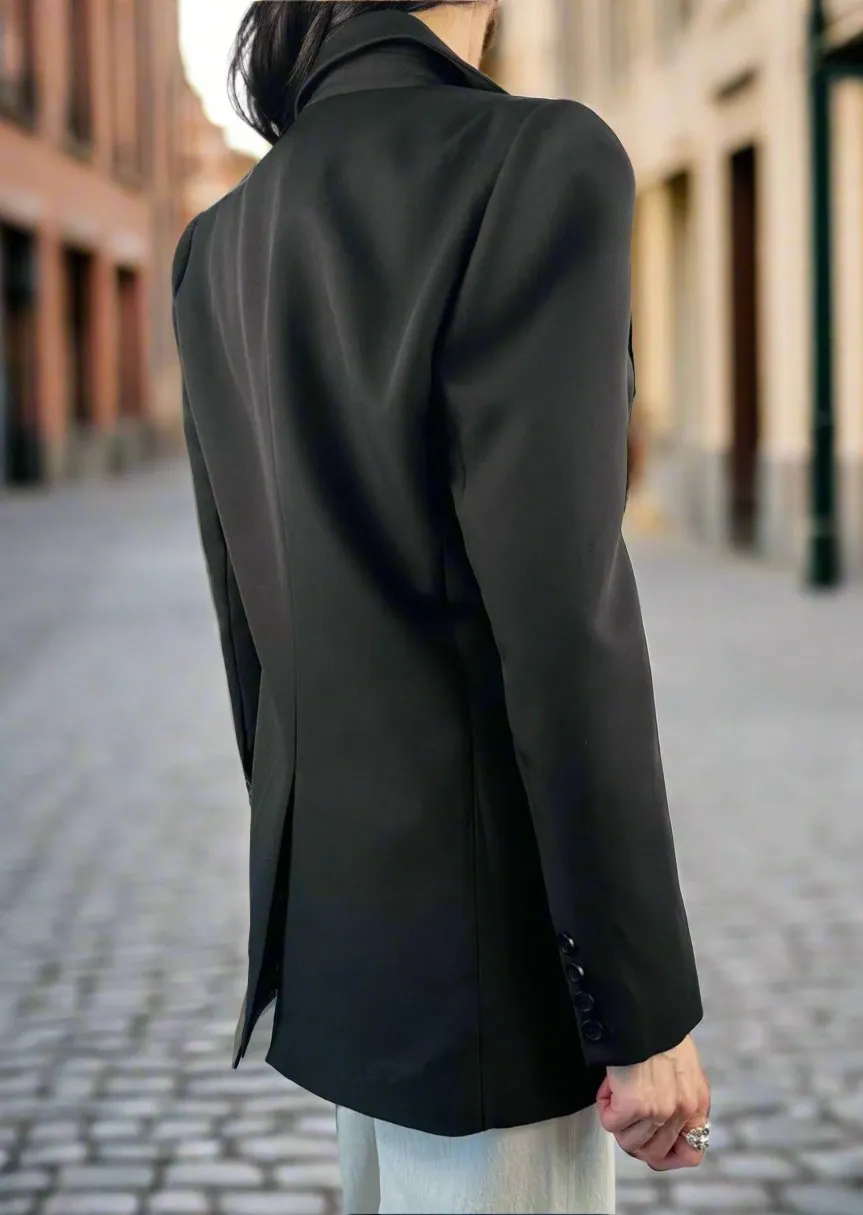BLACK BUTTON FRONT BLAZER