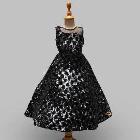Black Sequin Bow Gown for Girls