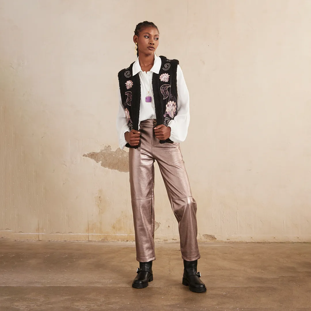 Black 'Sitara' Paisley Embroidered Vest by NKN Nekane