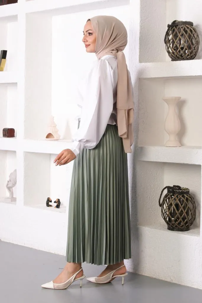 BNG Women Elastic Waist Pleated Hijab Skirt Çağla - Clermont