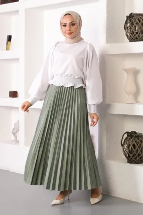 BNG Women Elastic Waist Pleated Hijab Skirt Çağla - Clermont