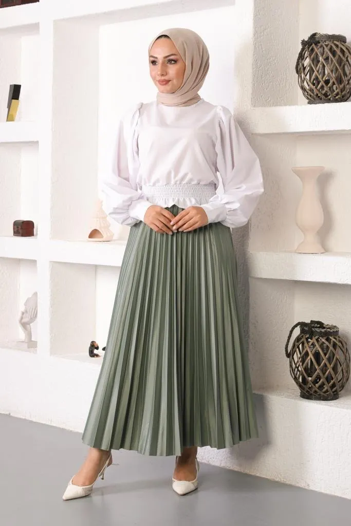 BNG Women Elastic Waist Pleated Hijab Skirt Çağla - Clermont