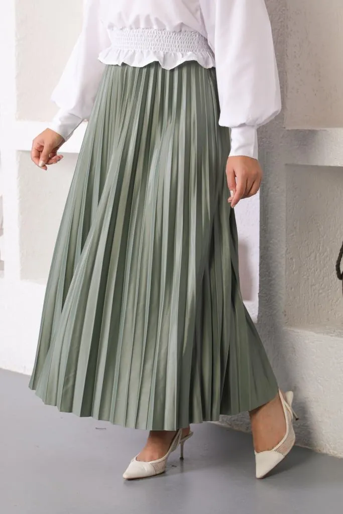 BNG Women Elastic Waist Pleated Hijab Skirt Çağla - Clermont