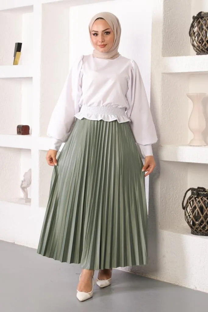 BNG Women Elastic Waist Pleated Hijab Skirt Çağla - Clermont