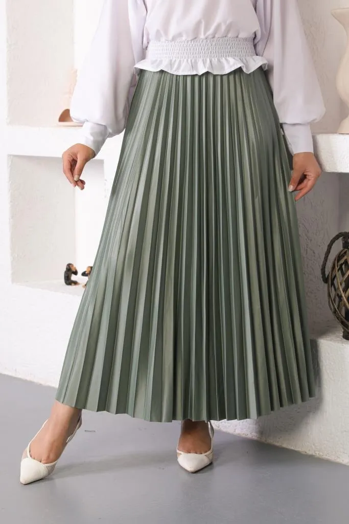 BNG Women Elastic Waist Pleated Hijab Skirt Çağla - Clermont