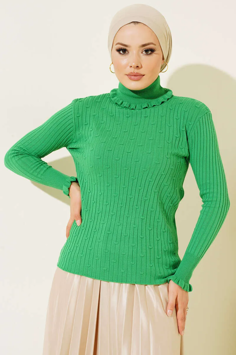 BNG Women Frilled Fisherman Collar Knit Sweater Green - Clermont