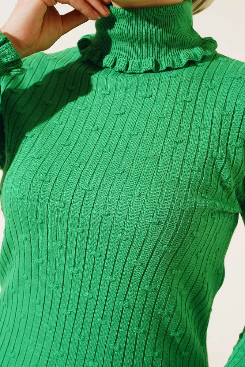 BNG Women Frilled Fisherman Collar Knit Sweater Green - Clermont