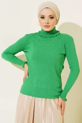BNG Women Frilled Fisherman Collar Knit Sweater Green - Clermont