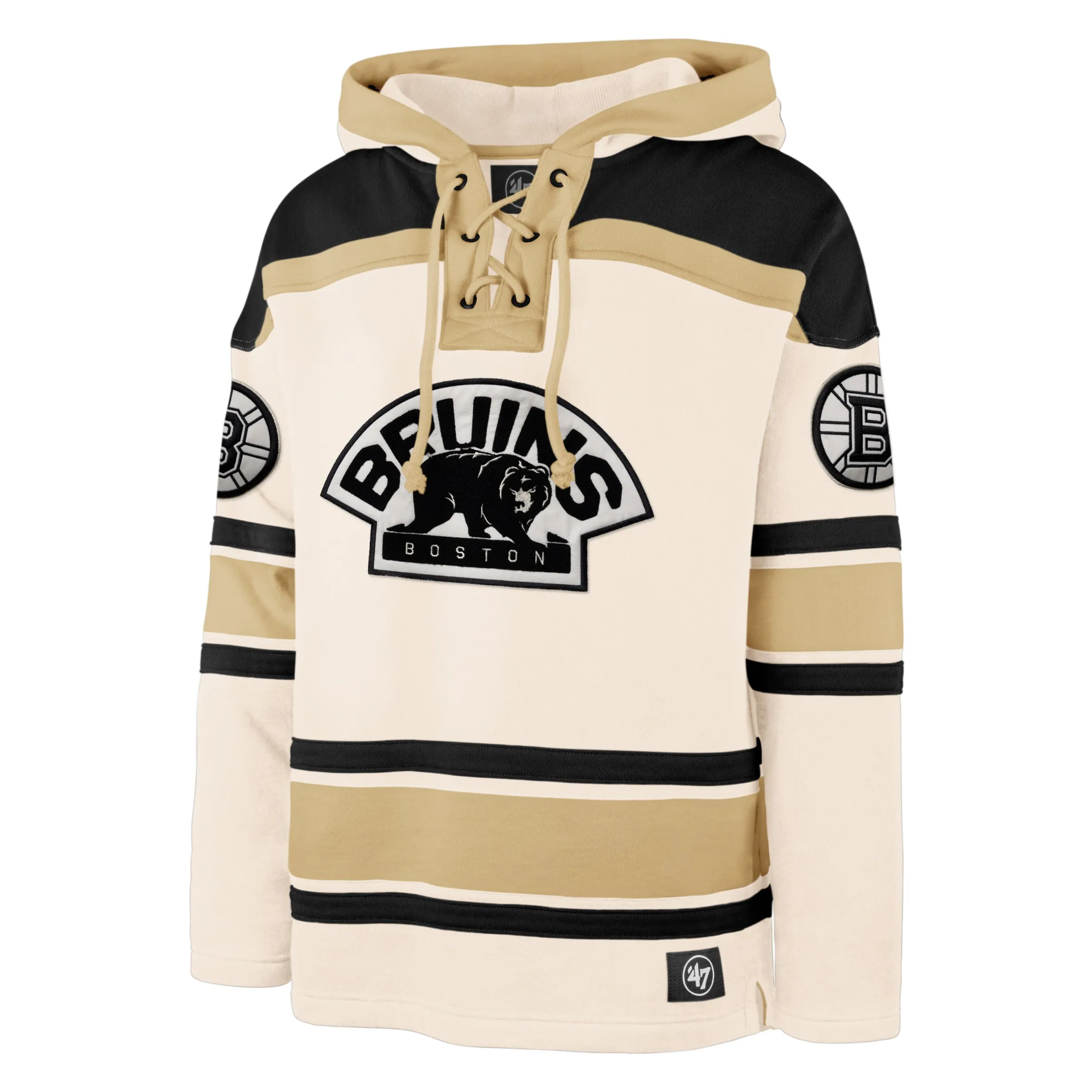 Boston Bruins NHL 47 Brand Men's Cream Nilley Superior Lacer Hoodie
