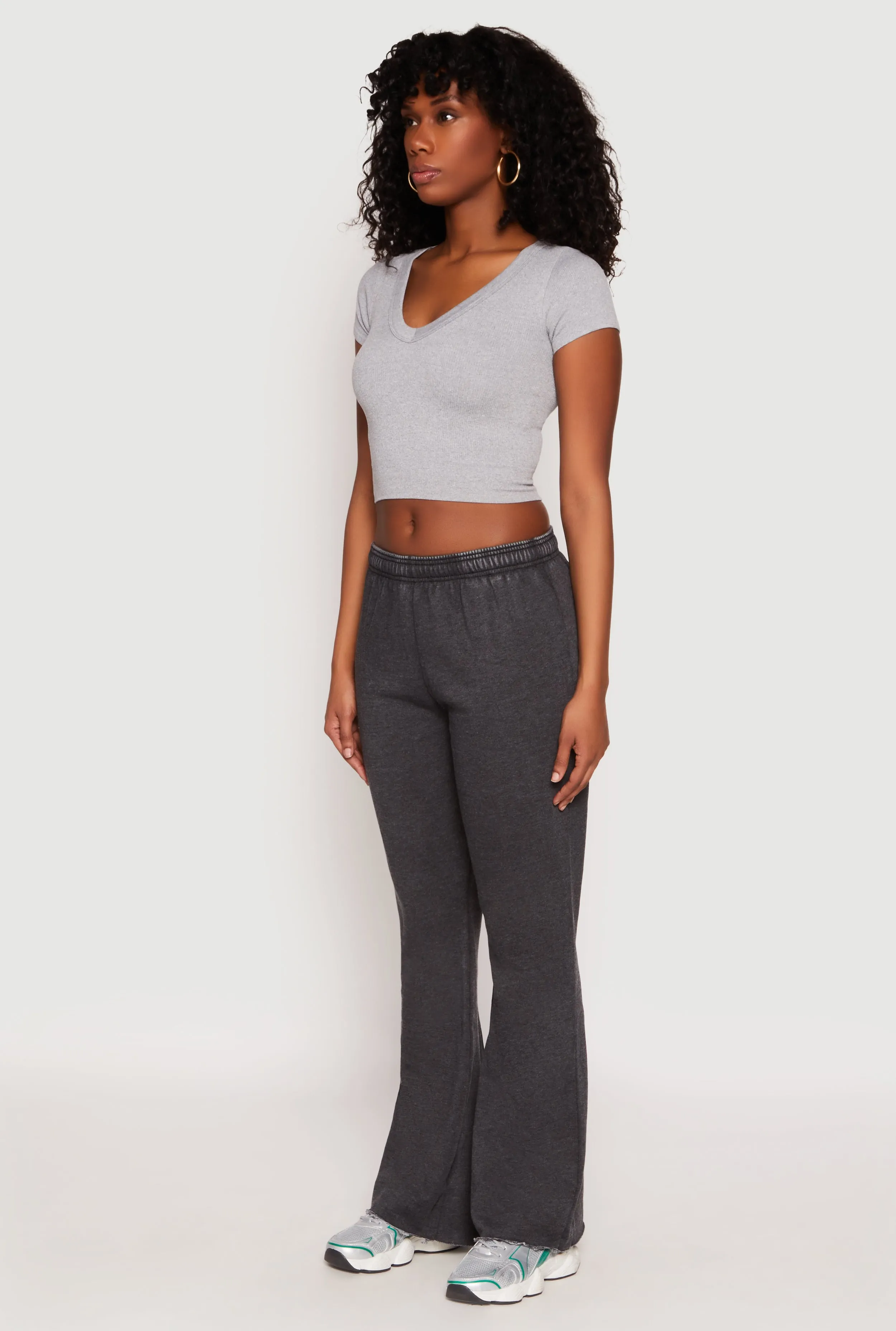 Brushed Knit Acid Wash Flare Sweatpants
