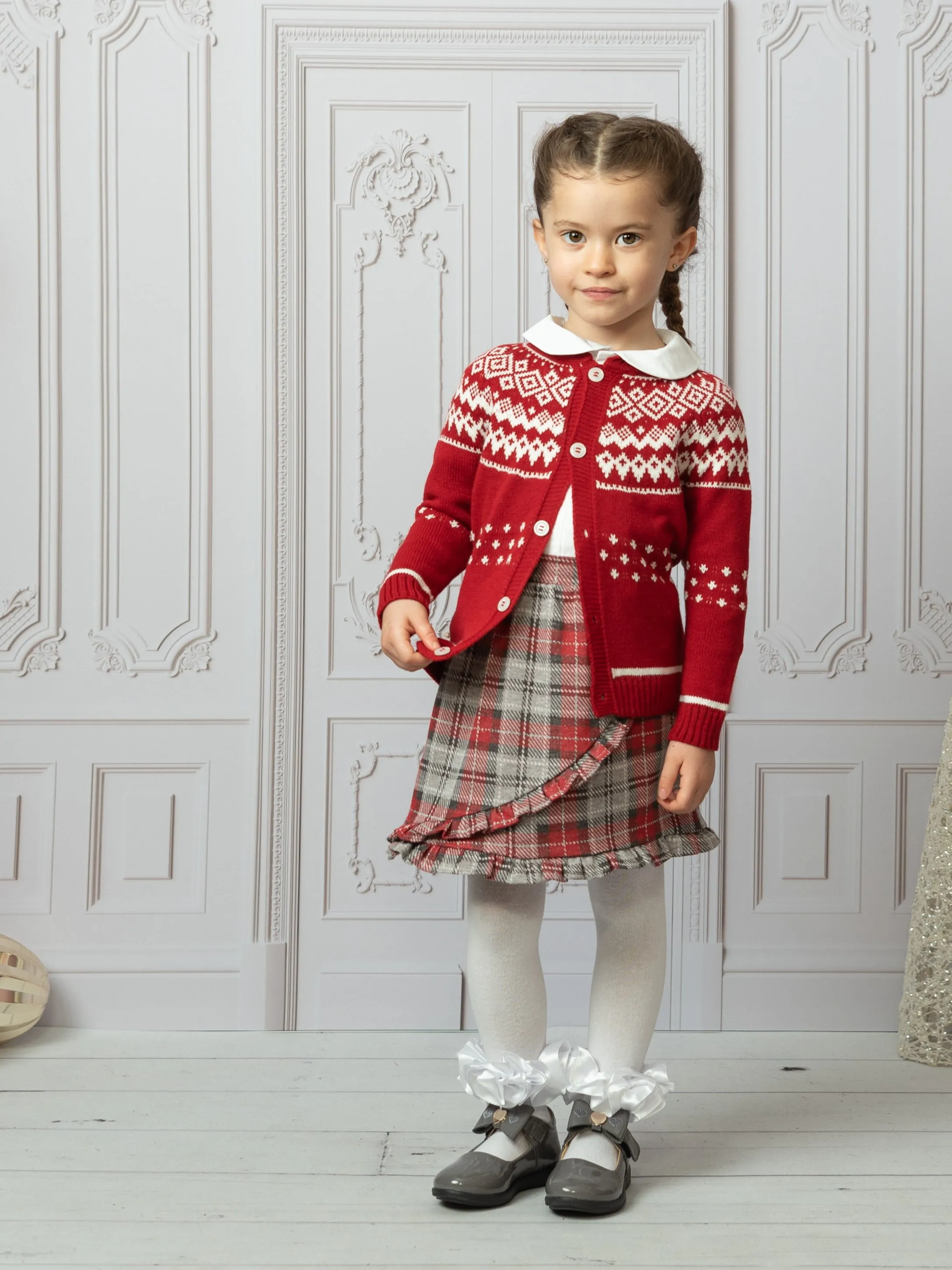 Caramelo Kids Red Fairisle Jumper & Skirt Set