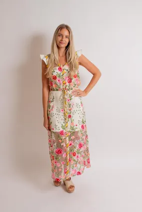 Cassia Embroidered Mesh Maxi Duster