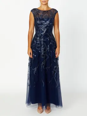 Catalina Navy Sequin Gown