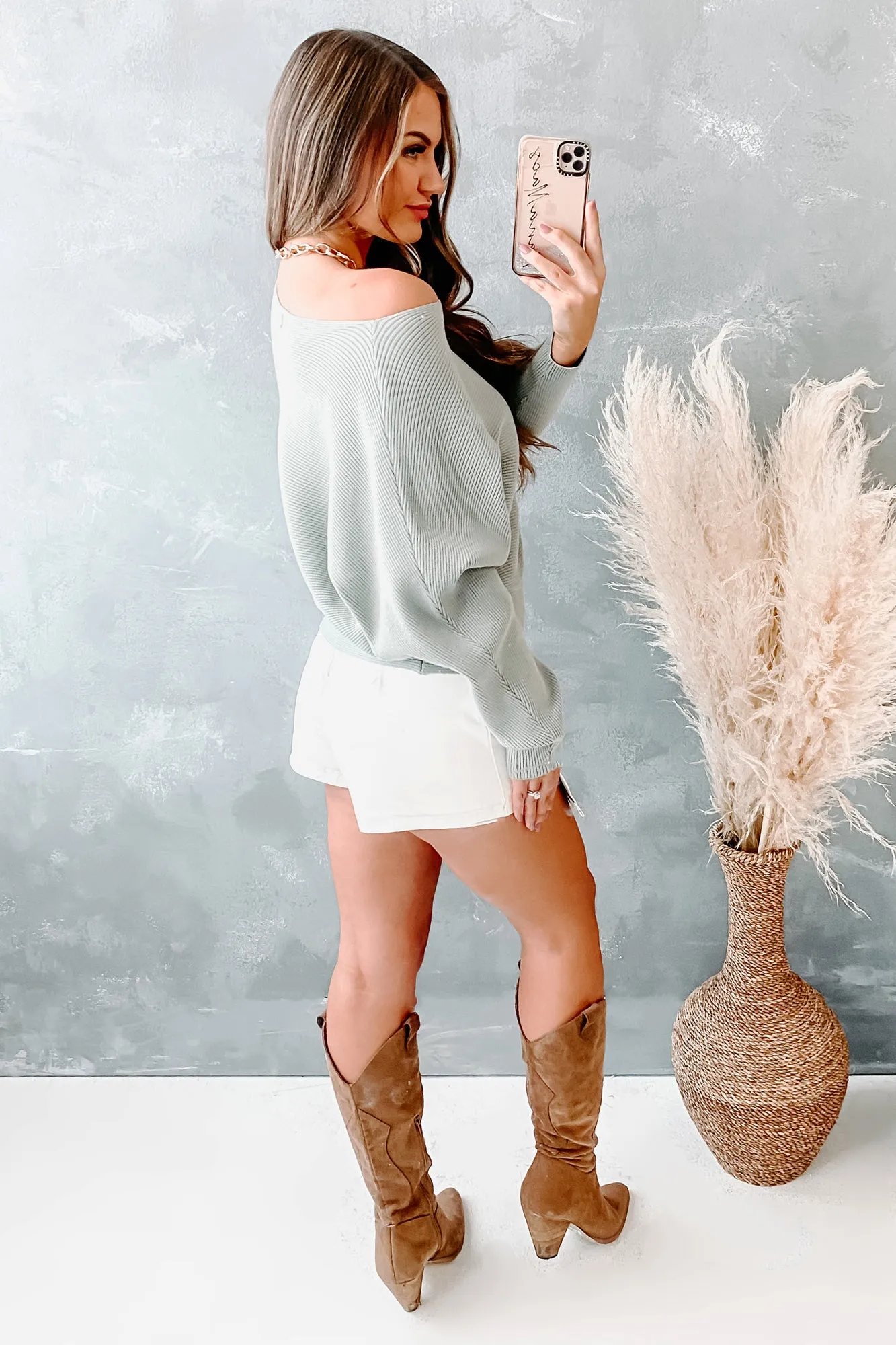 Cheerful Times Ribbed Dolman Sleeve Sweater (Sage)