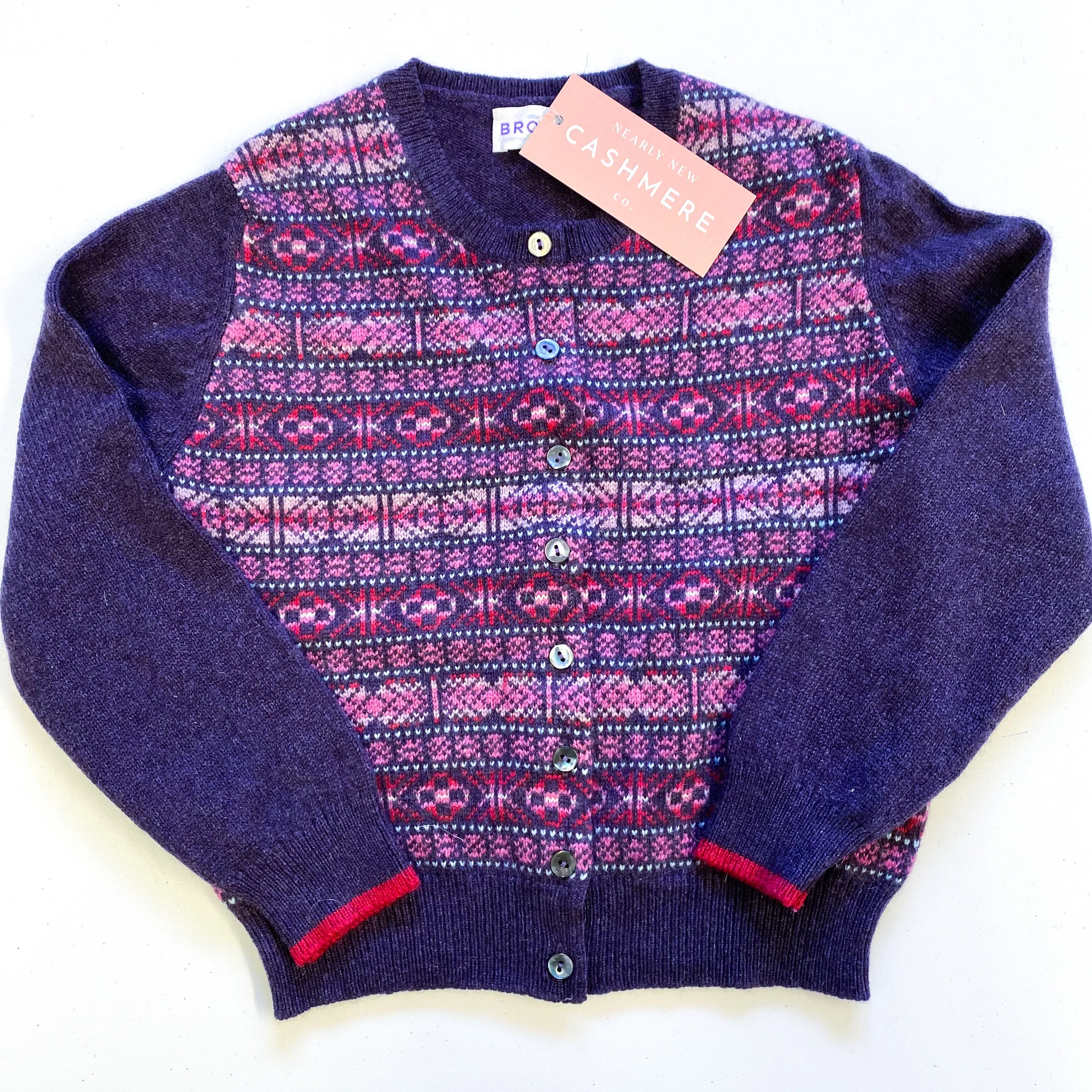Children’s Brora Purple Pink Fairisle Cashmere Cardigan Age 5-6 Years