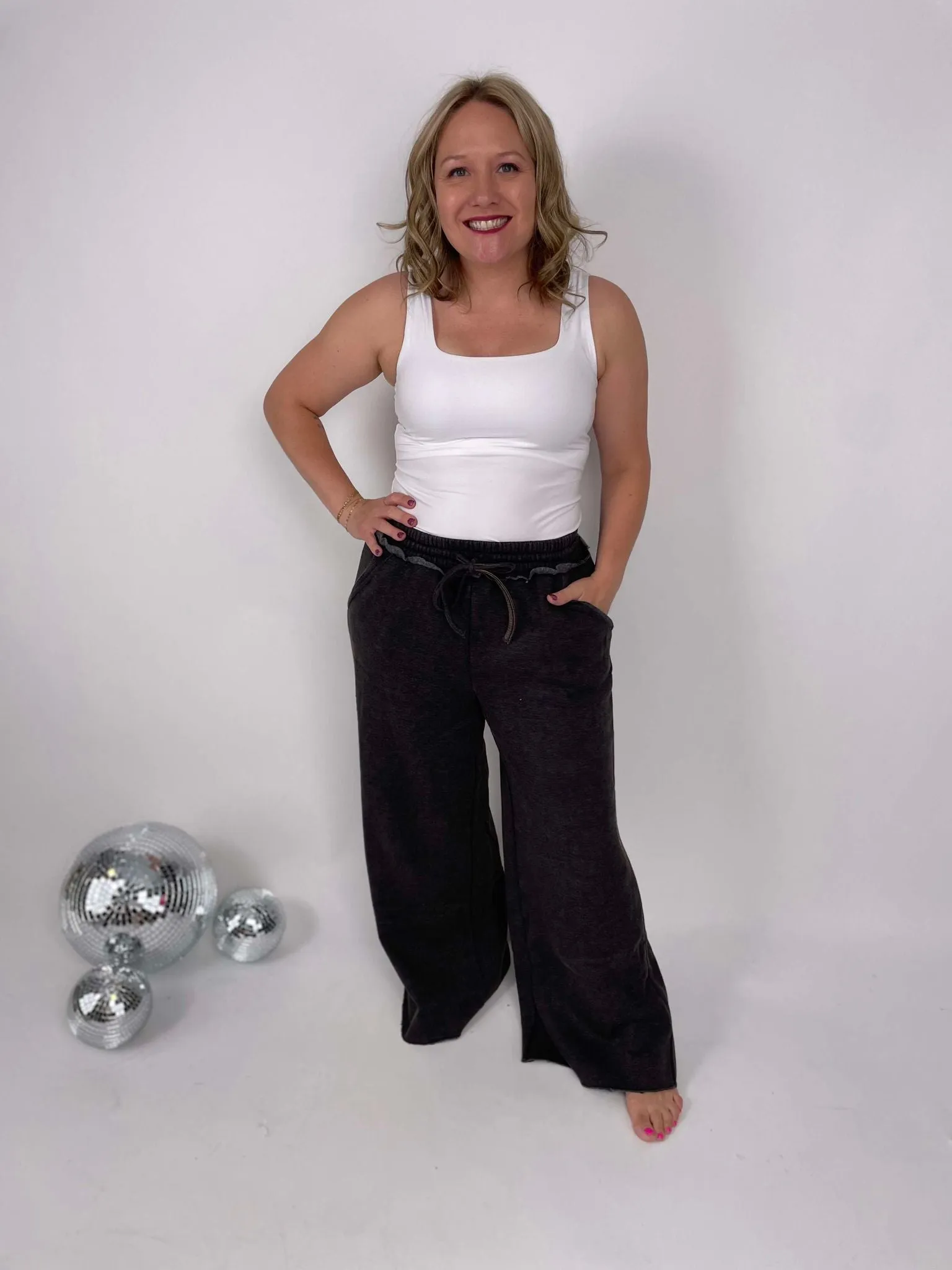 Cloud Comfort Palazzo Sweatpants in Black