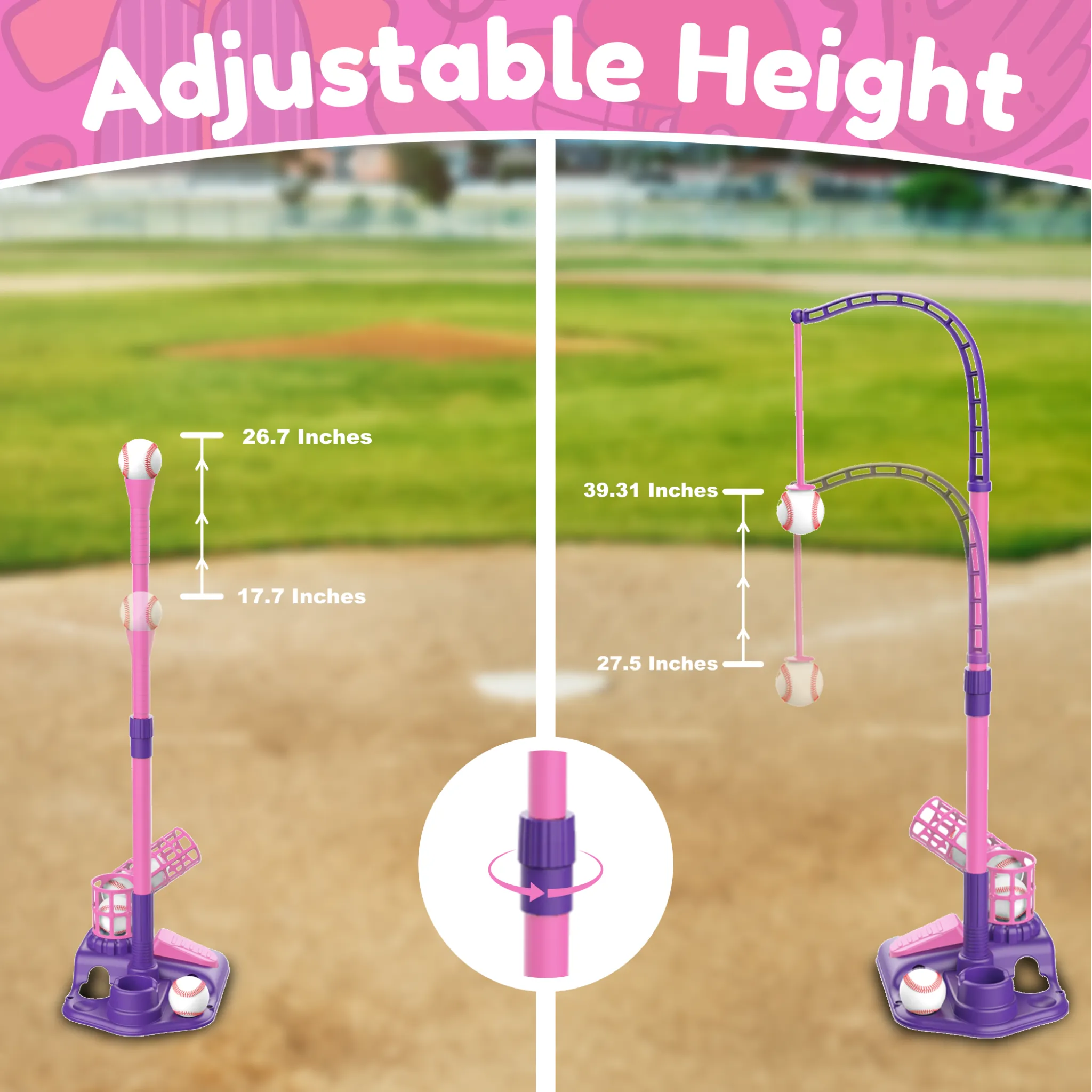 Contixo 3-in-1 Kids T-Ball Set - Adjustable Tee, 6 Balls, Indoor/Outdoor, Ages 3-5