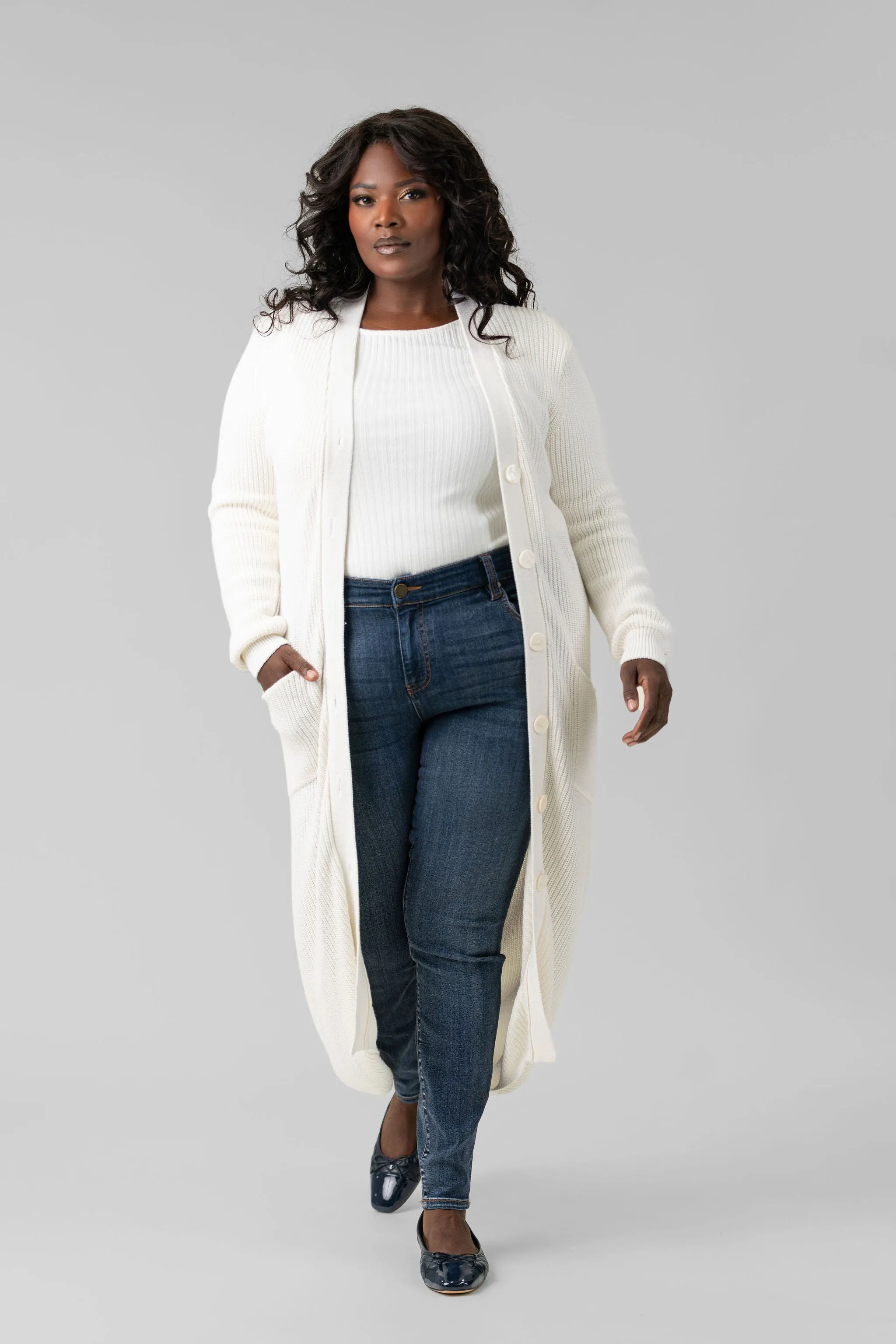 COTTON / CASHMERE BELTED RIBBED LONG CARDIGAN