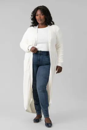 COTTON / CASHMERE BELTED RIBBED LONG CARDIGAN