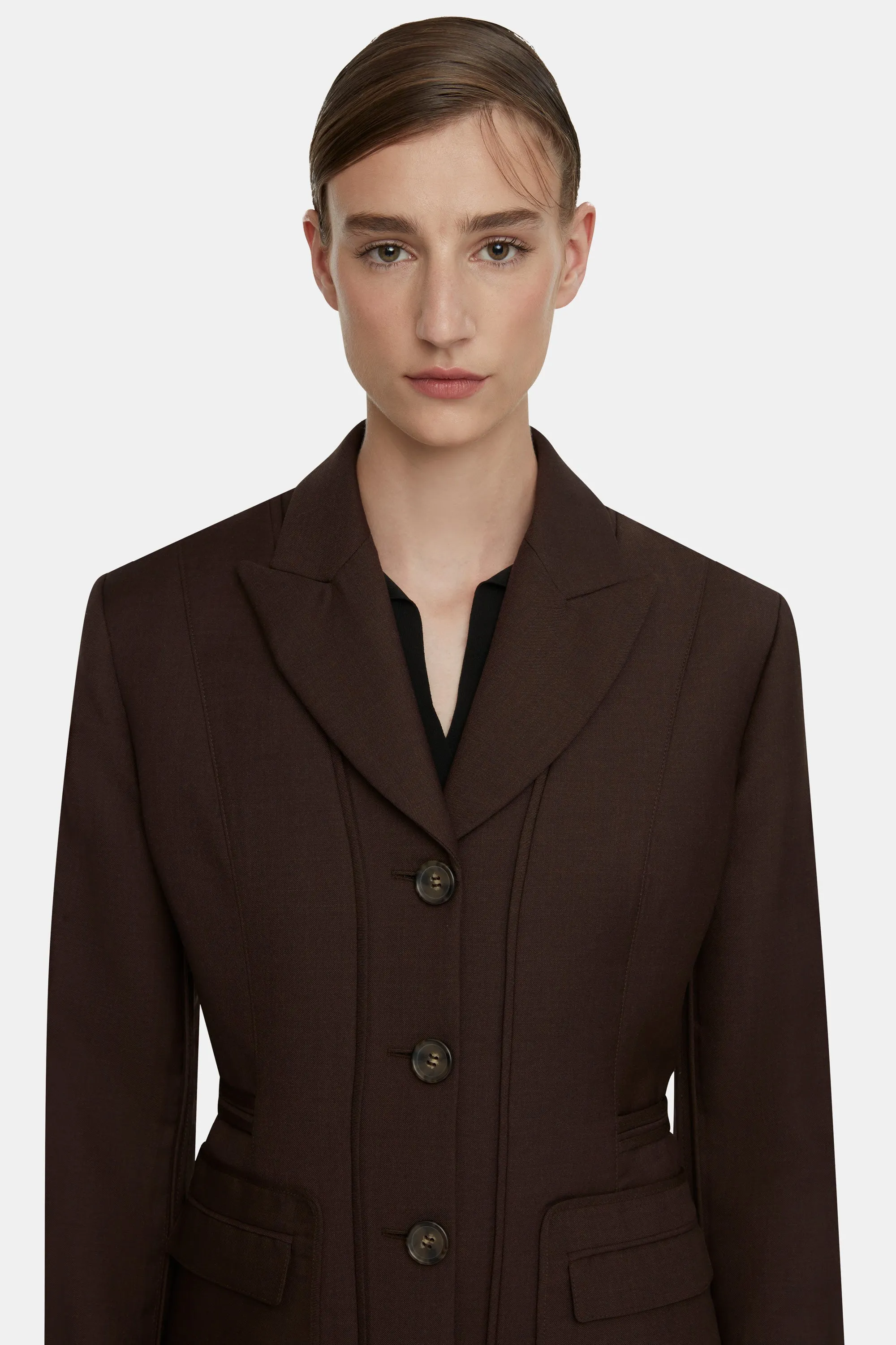 Courtney Tailored Jacket in Brown Merino Wool