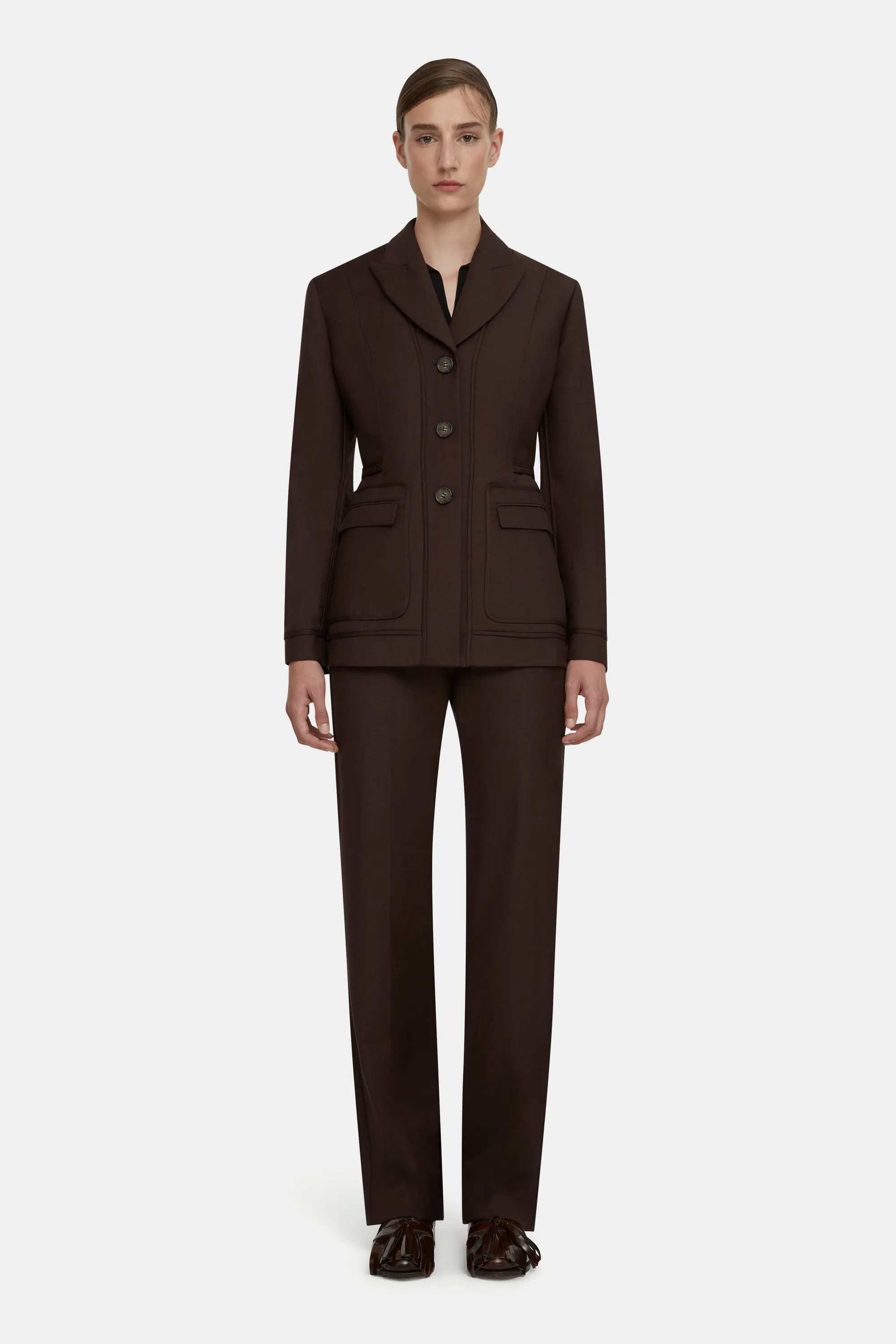 Courtney Tailored Jacket in Brown Merino Wool