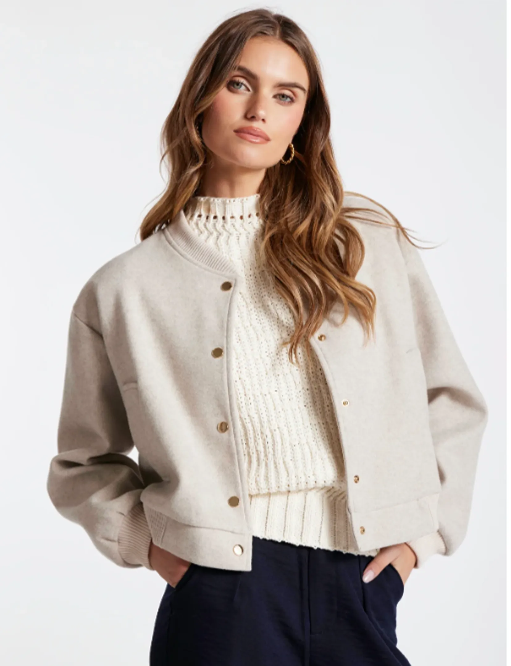 Cozy Luxe Bomber, Ivory