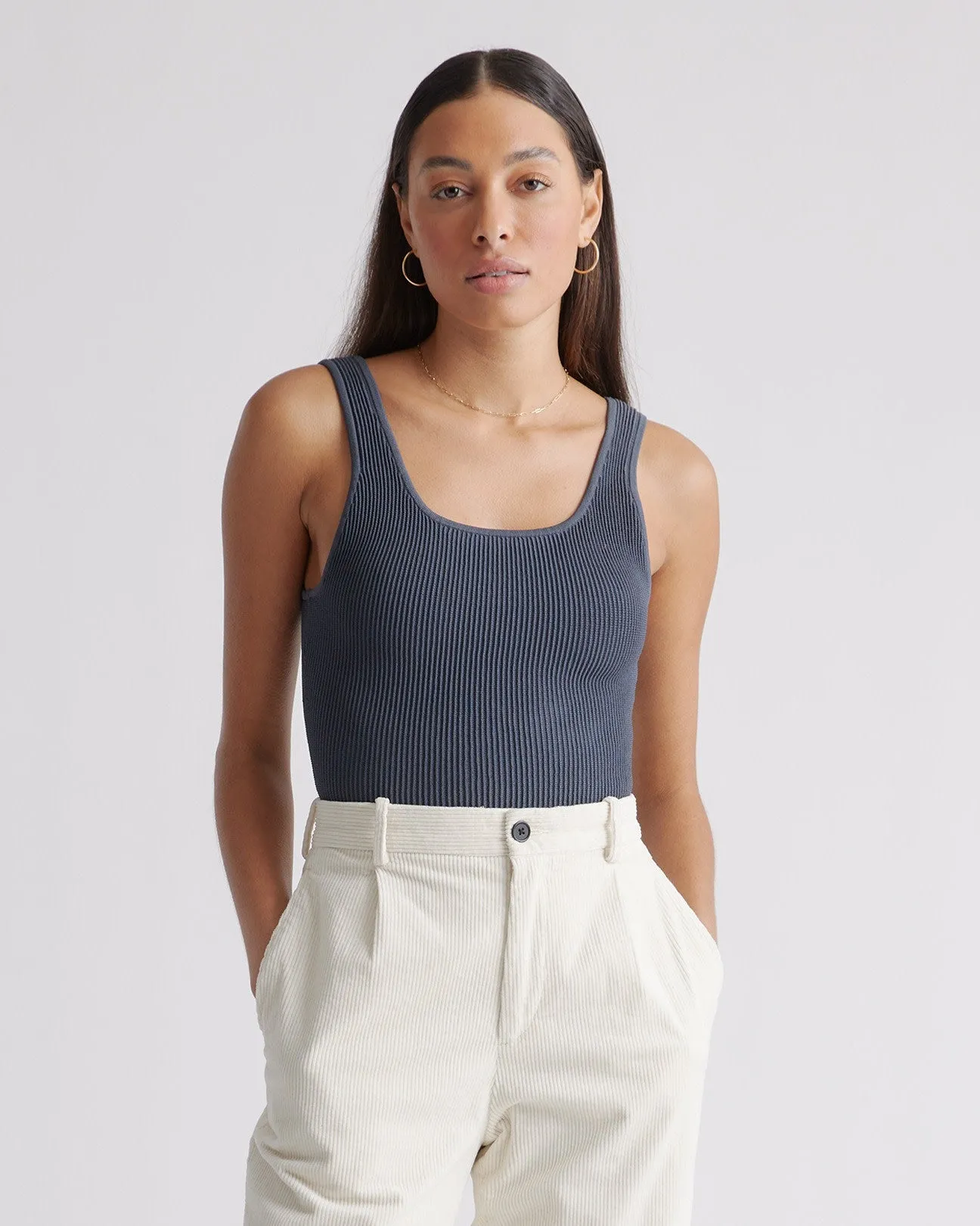 Cropped Square Neck Ribbed Knit Tank