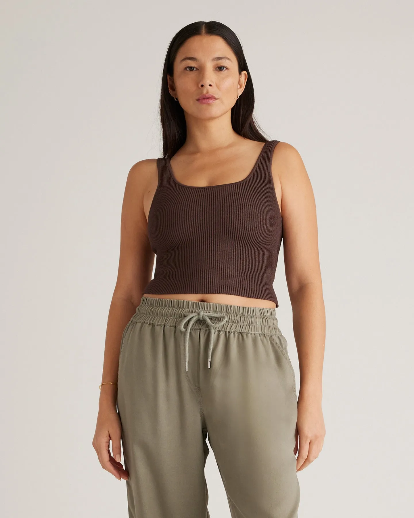 Cropped Square Neck Ribbed Knit Tank