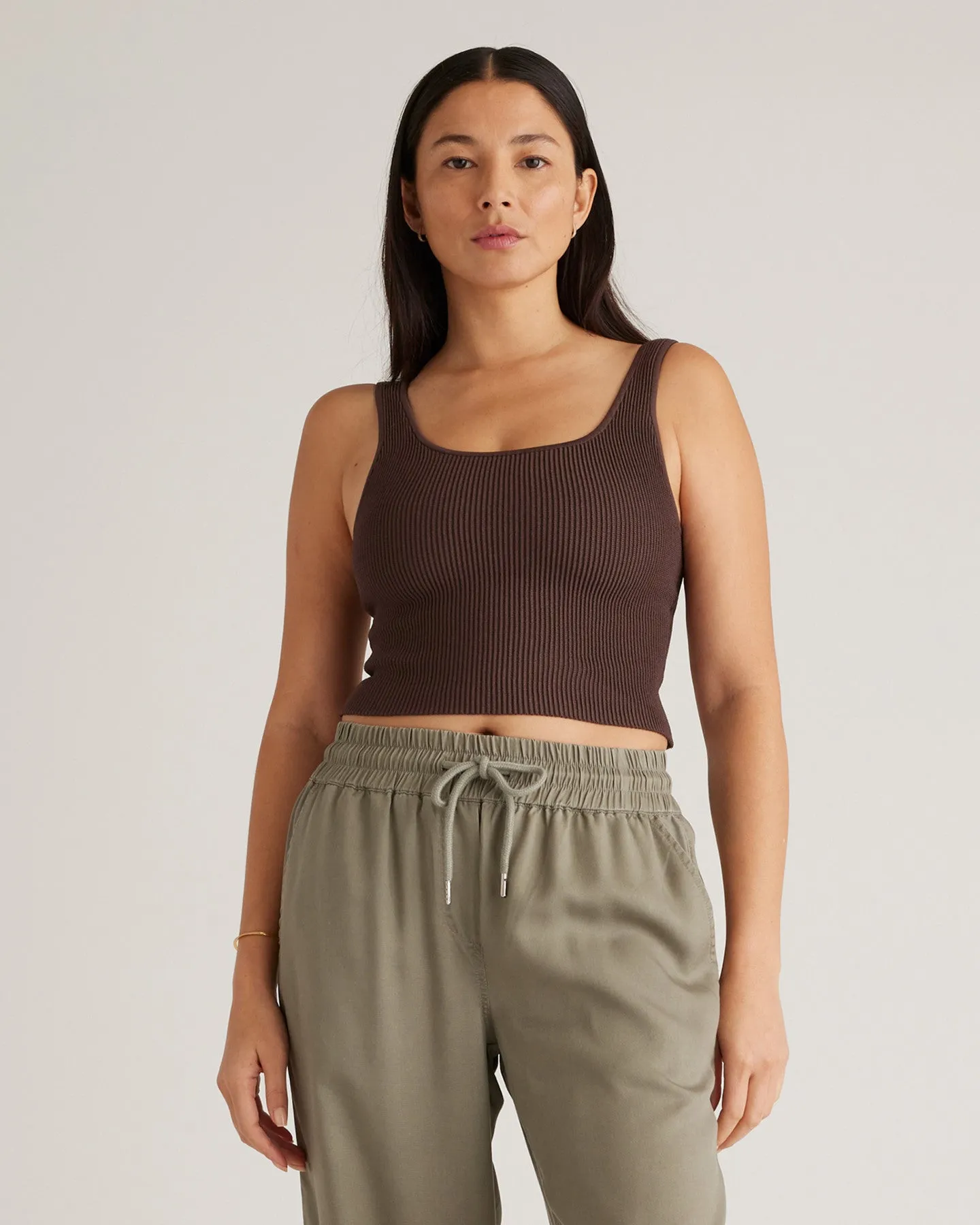 Cropped Square Neck Ribbed Knit Tank