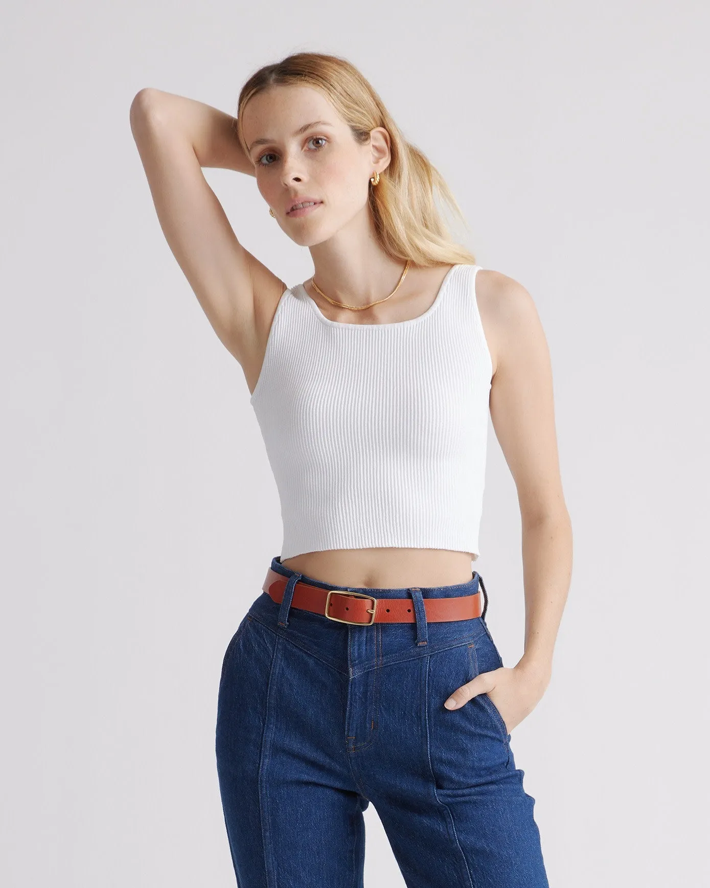 Cropped Square Neck Ribbed Knit Tank